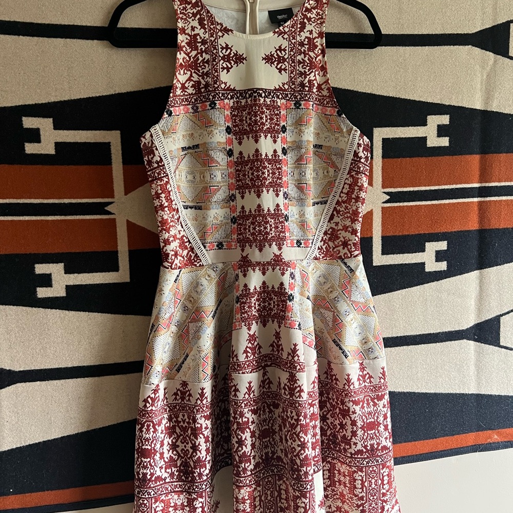 White and Pink Fit and Flare Mini Dress